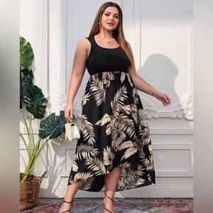 SHEIN VCAY Plus Tropical Print High Low Hem Dress 2xl